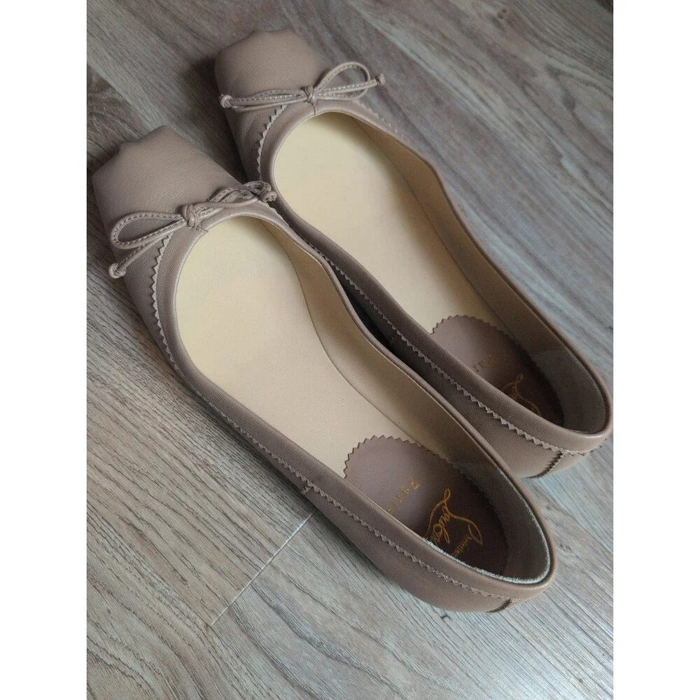Christian Louboutin MAMADRAGUE Nude Leather Ballerina Ballet Flats Women EU 39.5